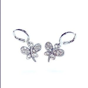 Zircon Earrings Butterfly cz diamond  sterling silver Hoops Huggies minimalist
